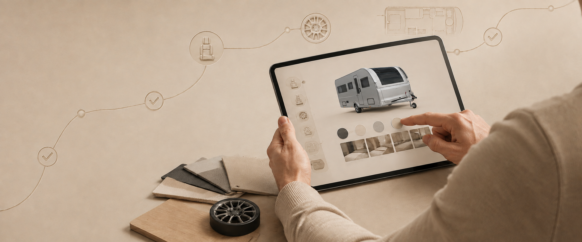 Fahrzeugkonfiguration auf einem Tablet bei ms caravaning