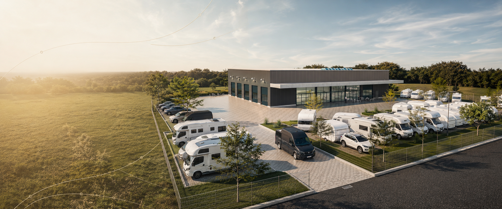 Planungsvisualisierung des geplanten neuen Standorts von ms caravaning in Henstedt-Ulzburg